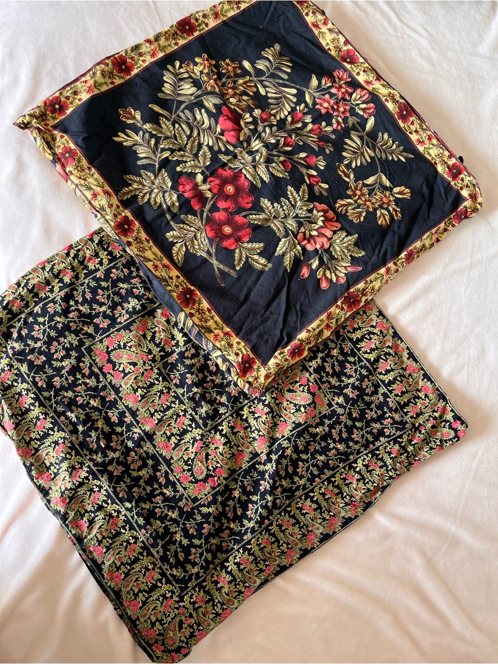 April Cornell Pillow Covers 22” Black Red Floral Cotton Sham Euro Holiday Square